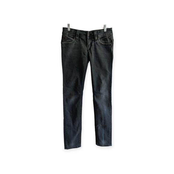 ROCK REVIVAL BLACK AMY SKINNY EMBELLISHED DISTRESSED DENIM POCKETS JEANS SIZE 29 - Picture 1 of 8
